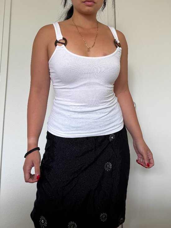 ambiance Tops - y2k beaded wooden white tank top